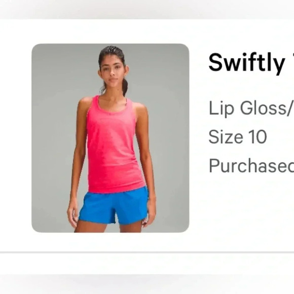 Lululemon Swiftly Tech  Tank Top 2.0 Waist Length Size 10 Lip Gloss Pink - Picture 8 of 8